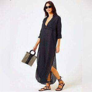 L Space Capistrano Long Sleeve Linen Cover-Up Tunic Dress